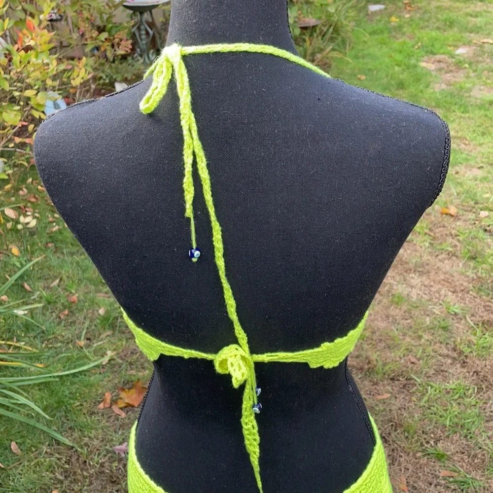 Neon Yellow Handmade Crochet Bikini Set – 100% Cotton – Adjustable S-M-L